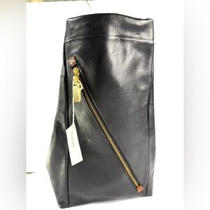 Furla Black Leather Backpack Crossbody Sling Bag with Gold Hardware